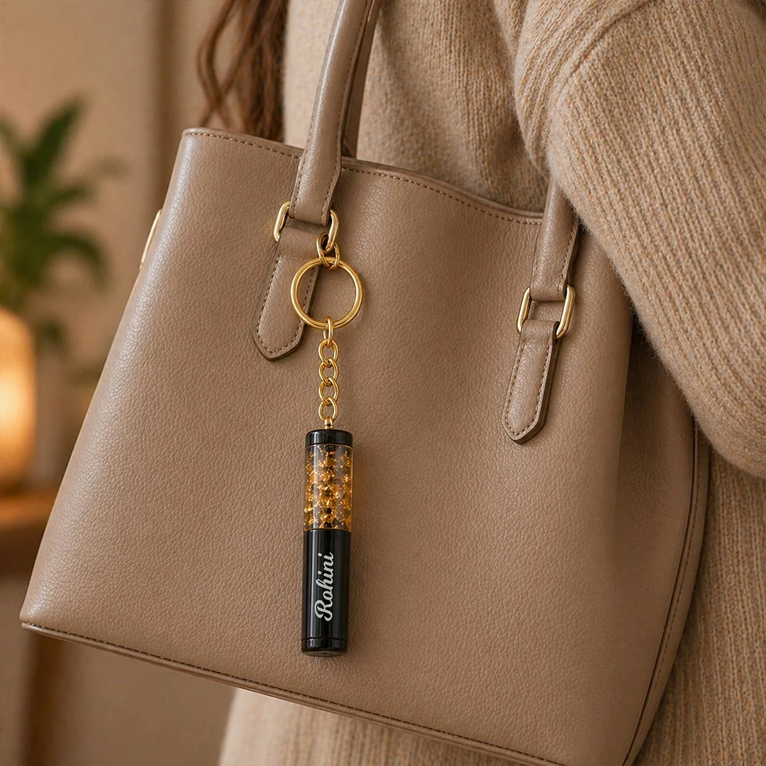 Personalized Gold Flake Metal Keychain | Premium Luxury Keyring Gift - Image 4
