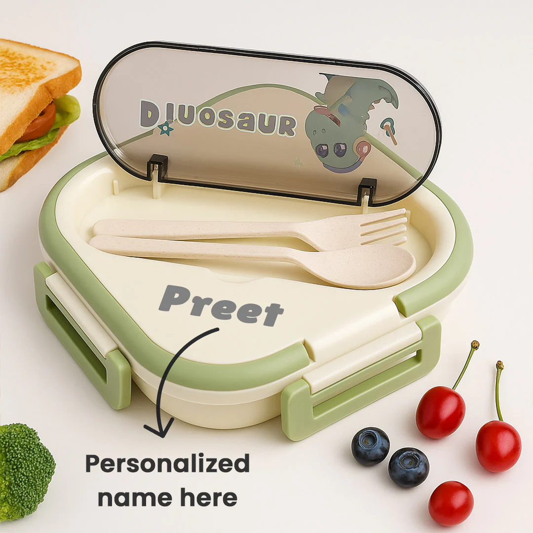 Personalized Green Dinosaur Stainless Steel Lunchbox - Image 2