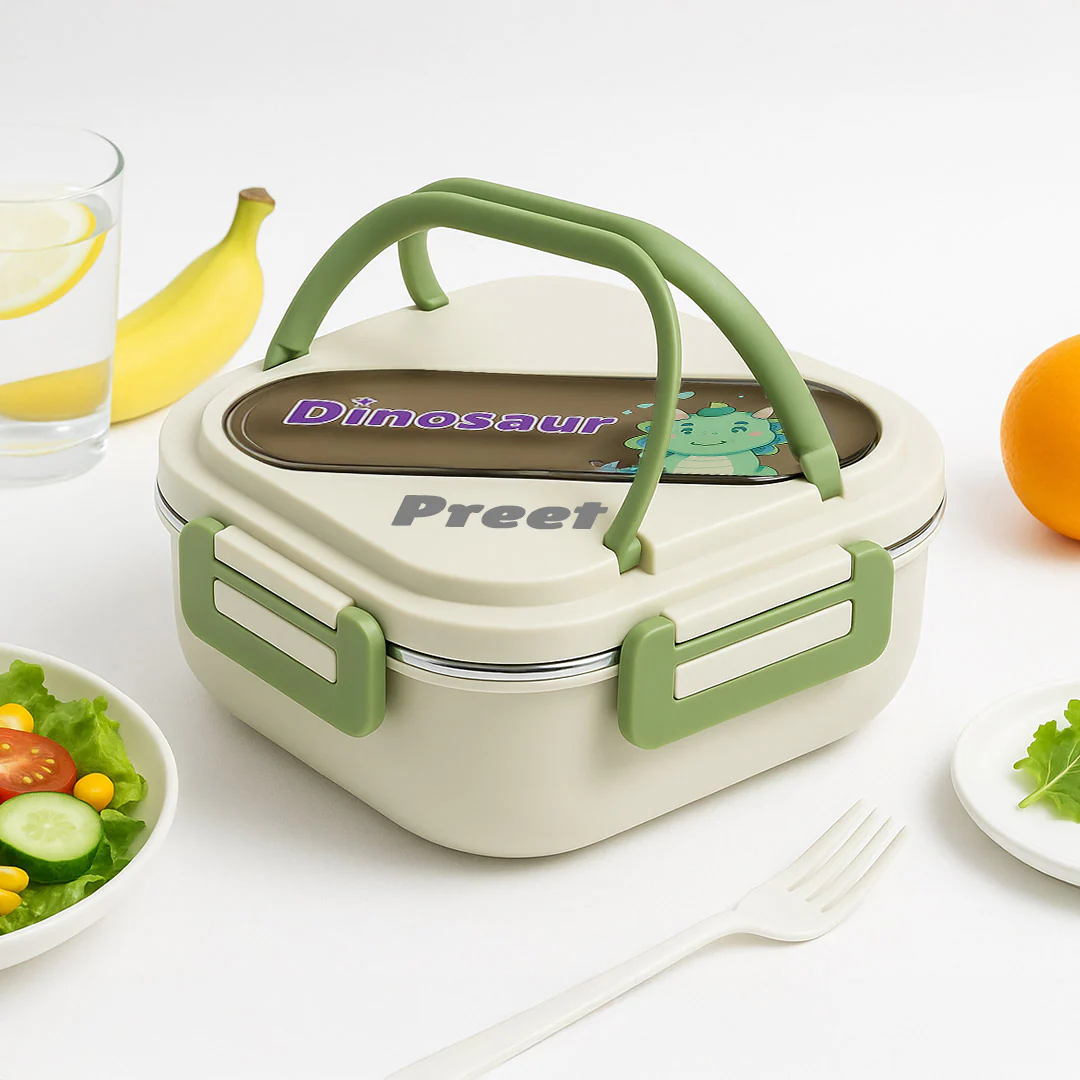 Personalized Green Dinosaur Stainless Steel Lunchbox - Image 3
