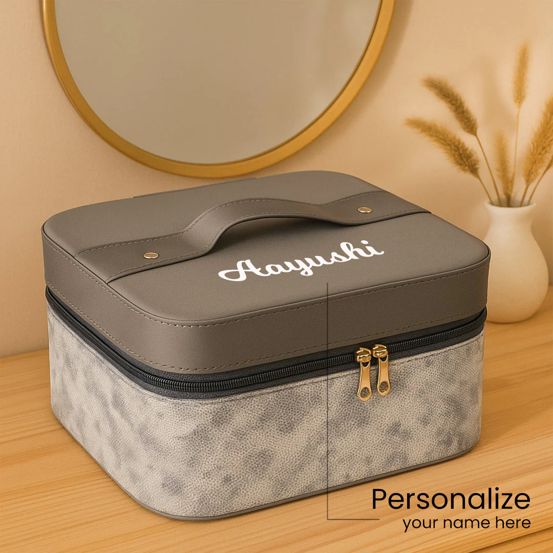 Personalized Grey Faux Leather Jewellery Box - Image 2
