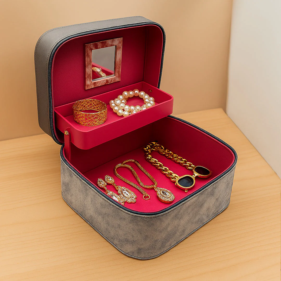 Personalized Grey Faux Leather Jewellery Box - Image 3