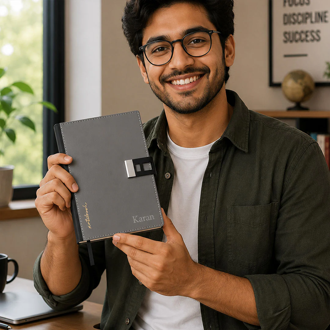 Personalized Grey Notebook with Metallic Buckle - Image 3