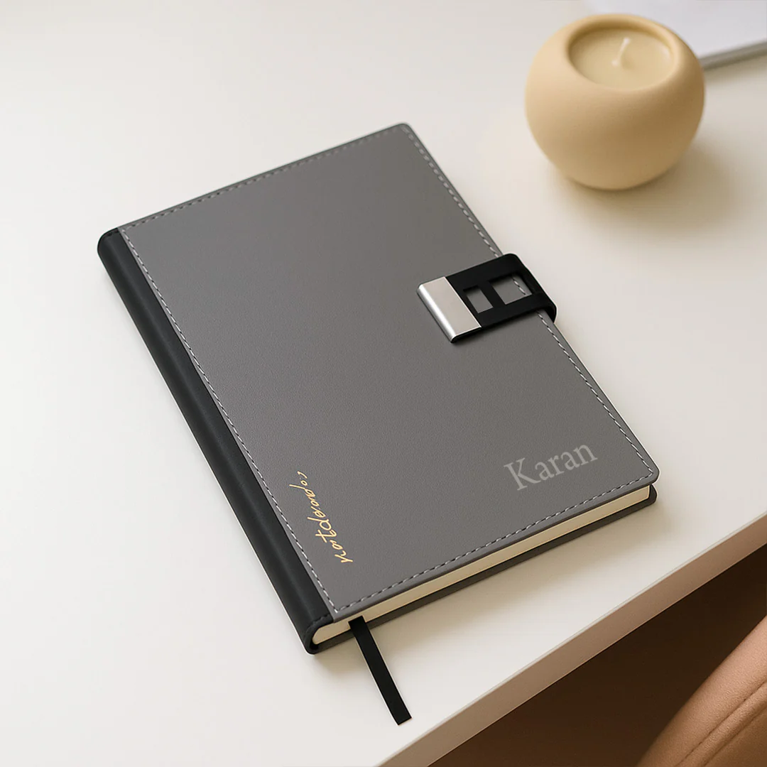Personalized Grey Notebook with Metallic Buckle - Image 6