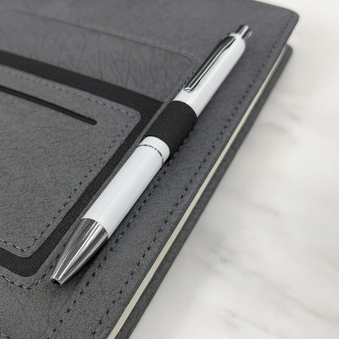 Personalized Grey Notebook with Pen Holder - Image 4
