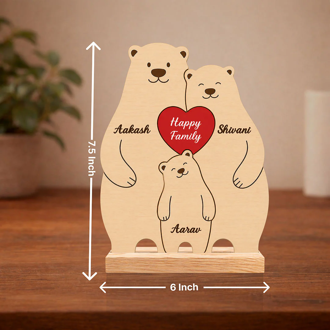 Personalized Happy Family Bear Wooden Table Stand | Custom Name Family Décor Gift(6x7.5") - Image 2