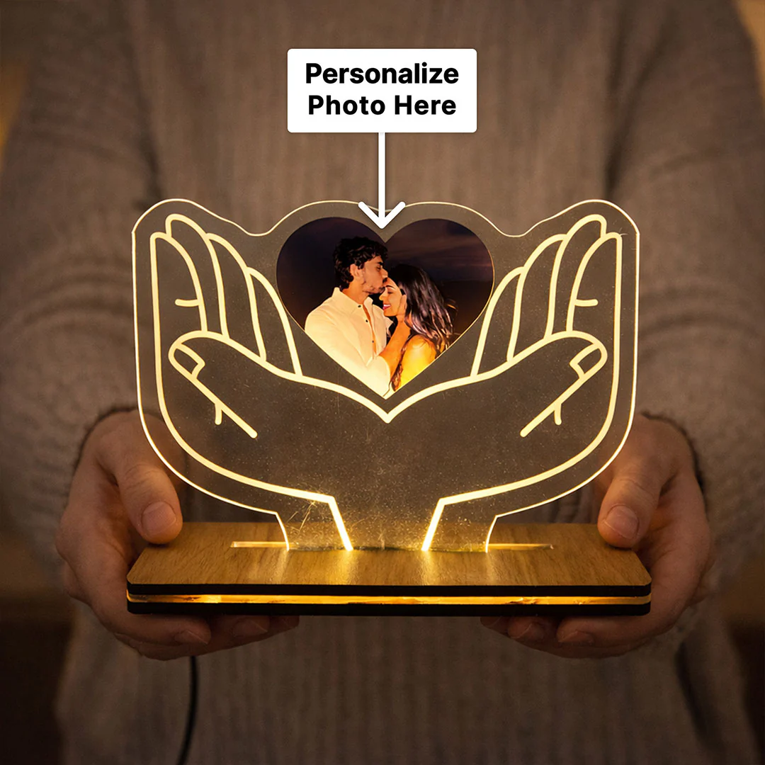 Personalized Heart Hands Acrylic LED Lamp(7x6") - Image 2
