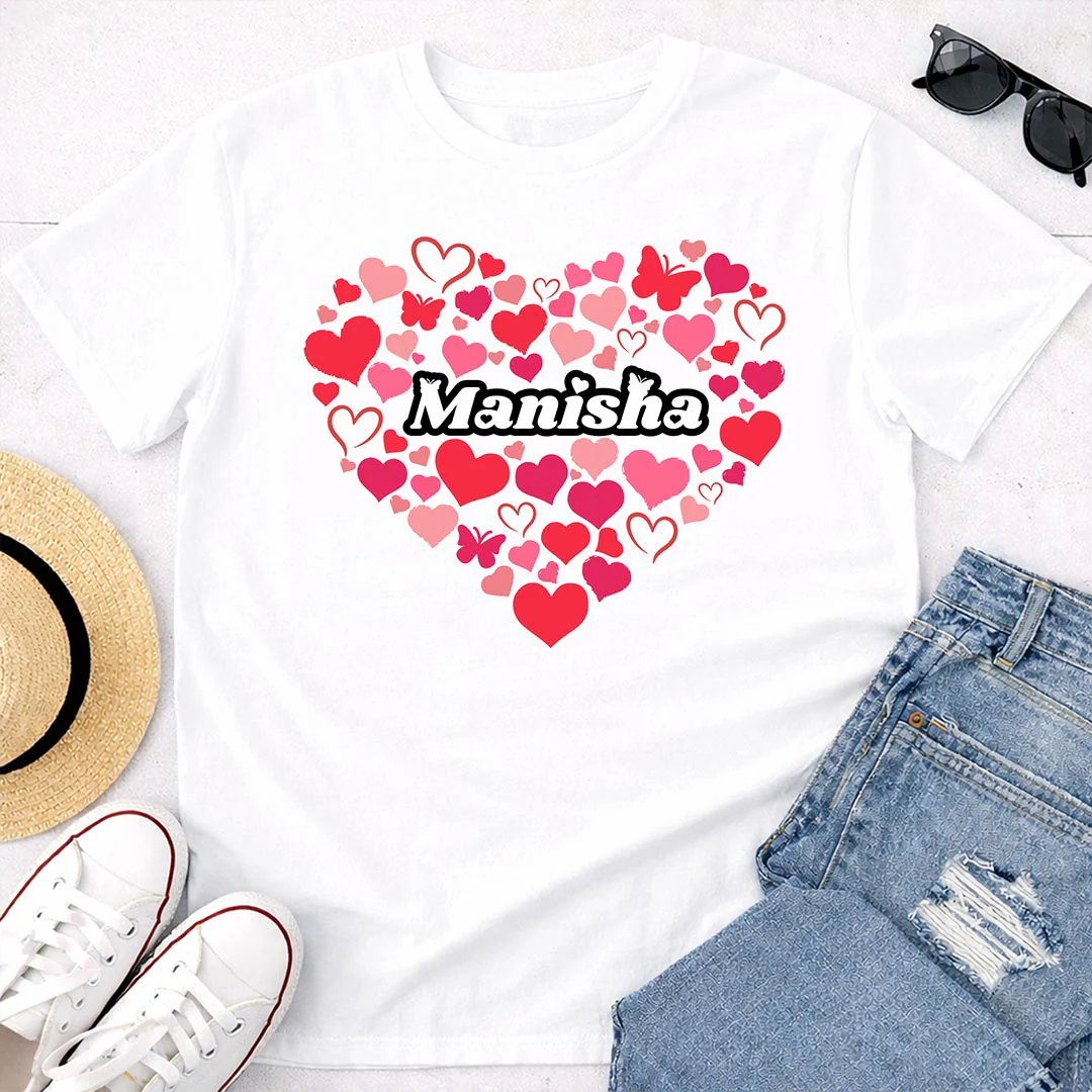Personalized Heart Name Print White T-Shirt - Image 3