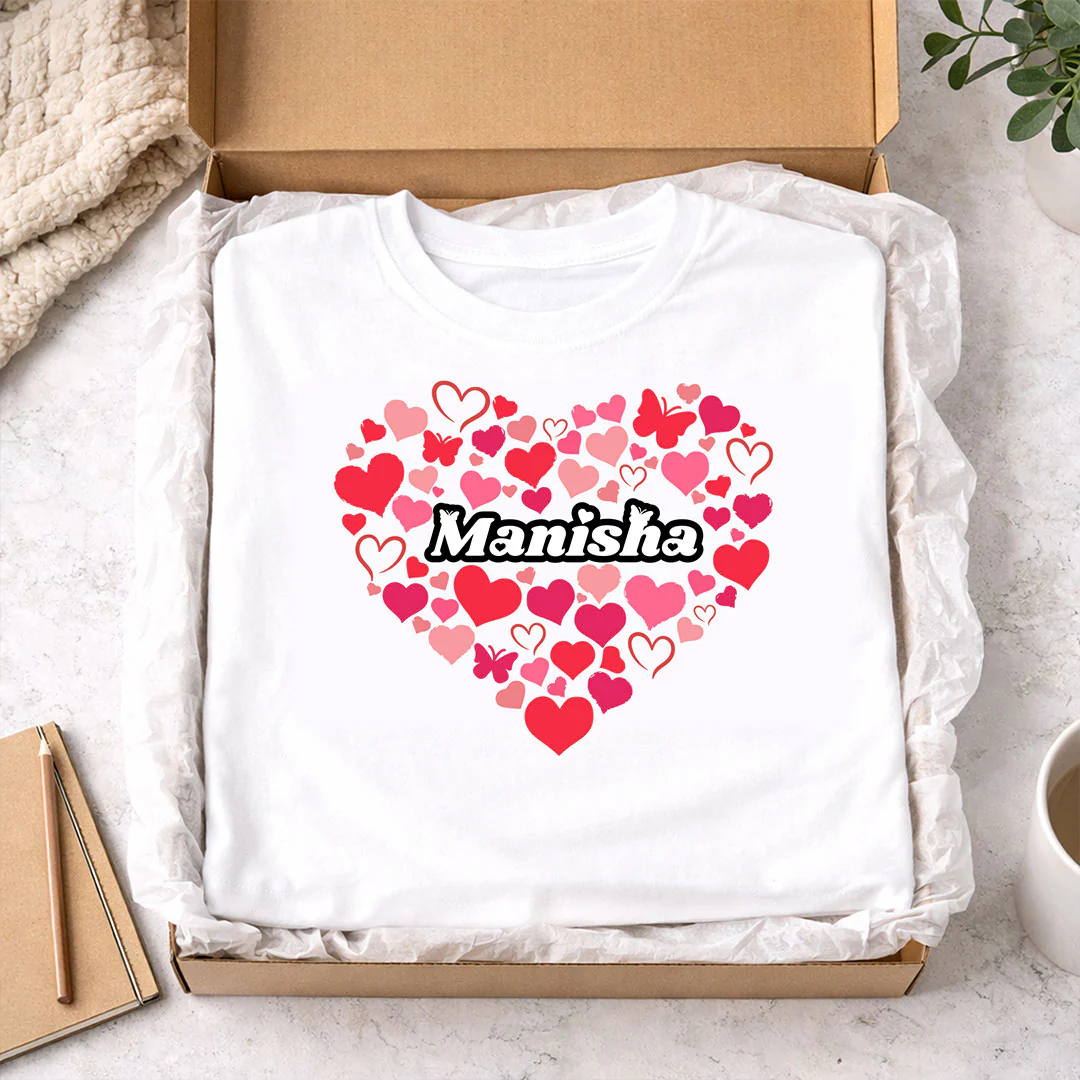 Personalized Heart Name Print White T-Shirt - Image 4