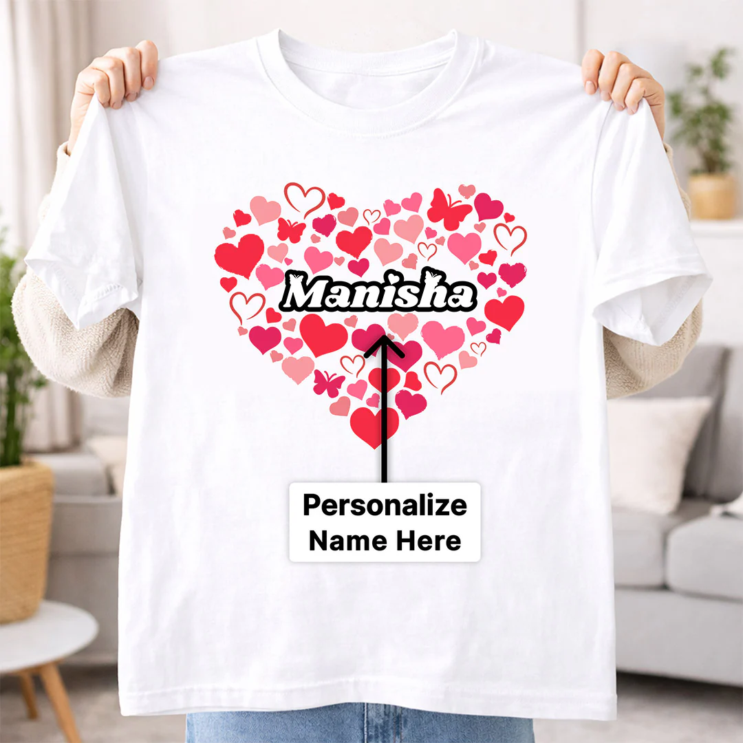 Personalized Heart Name Print White T-Shirt - Image 5