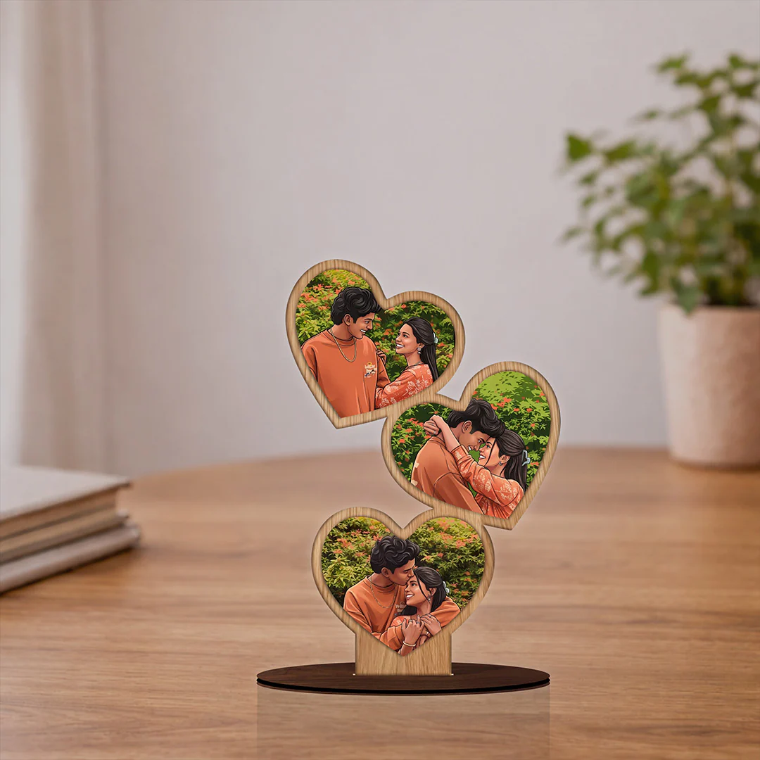 Personalized Heart Shape Wooden Photo Stand (5x8")