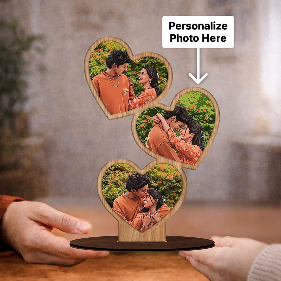 Personalized Heart Shape Wooden Photo Stand (5x8") - Image 2