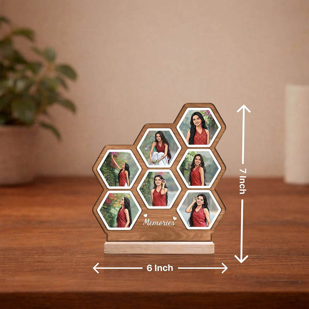 Personalized Hexagon Multi Photo Wooden Table Stand (6x7") - Image 3