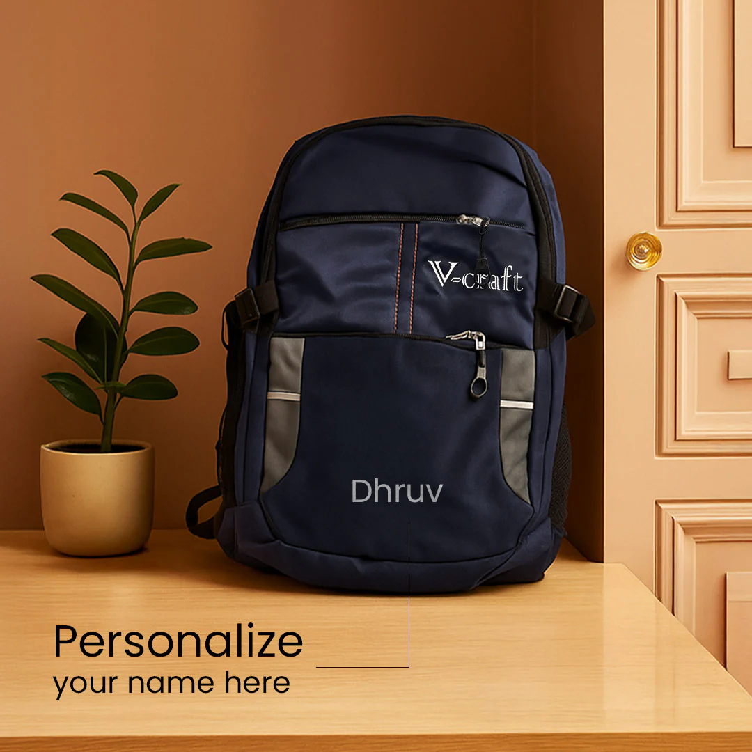 Personalized Navy Blue Backpack with Name - Image 2