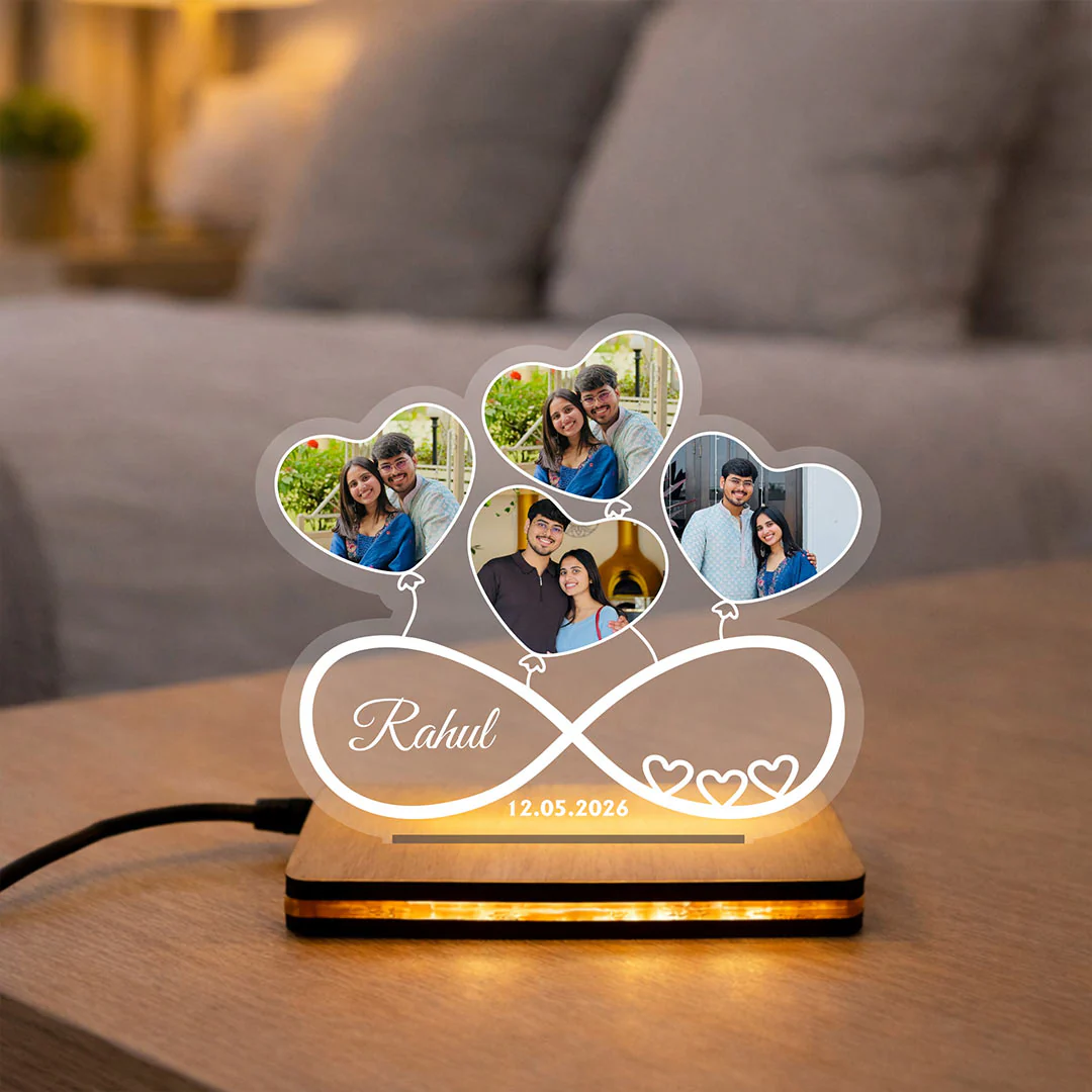 Personalized Infinity Love LED Photo Lamp | Romantic Couple Memory Gift for Boyfriend, Girlfriend & Loved Ones - 7x8"