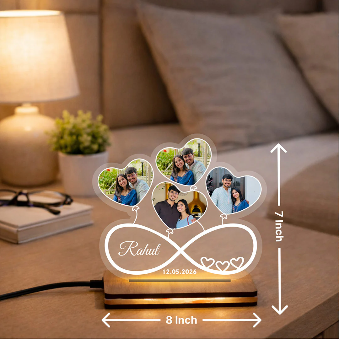 Personalized Infinity Love LED Photo Lamp | Romantic Couple Memory Gift for Boyfriend, Girlfriend & Loved Ones - 7x8" - Image 2