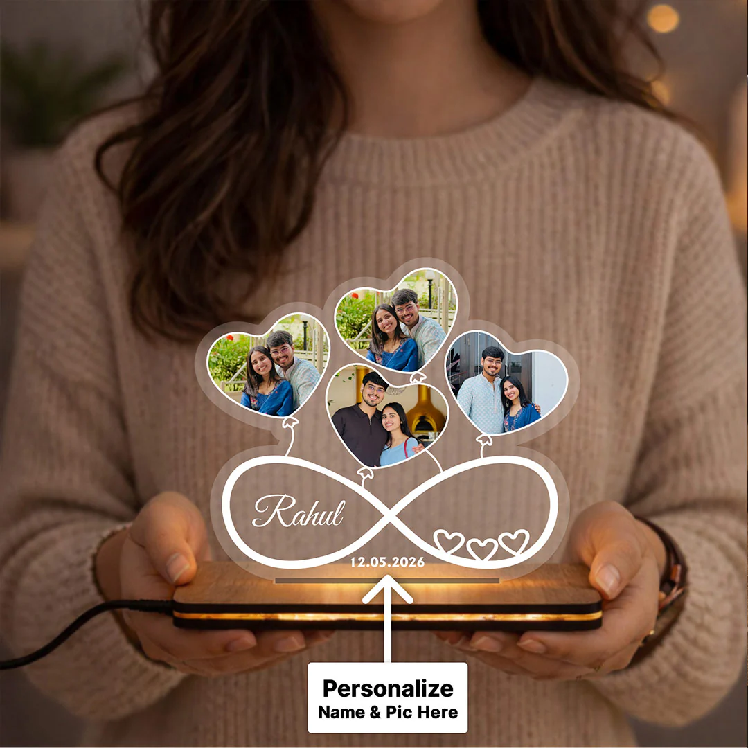 Personalized Infinity Love LED Photo Lamp | Romantic Couple Memory Gift for Boyfriend, Girlfriend & Loved Ones - 7x8" - Image 3