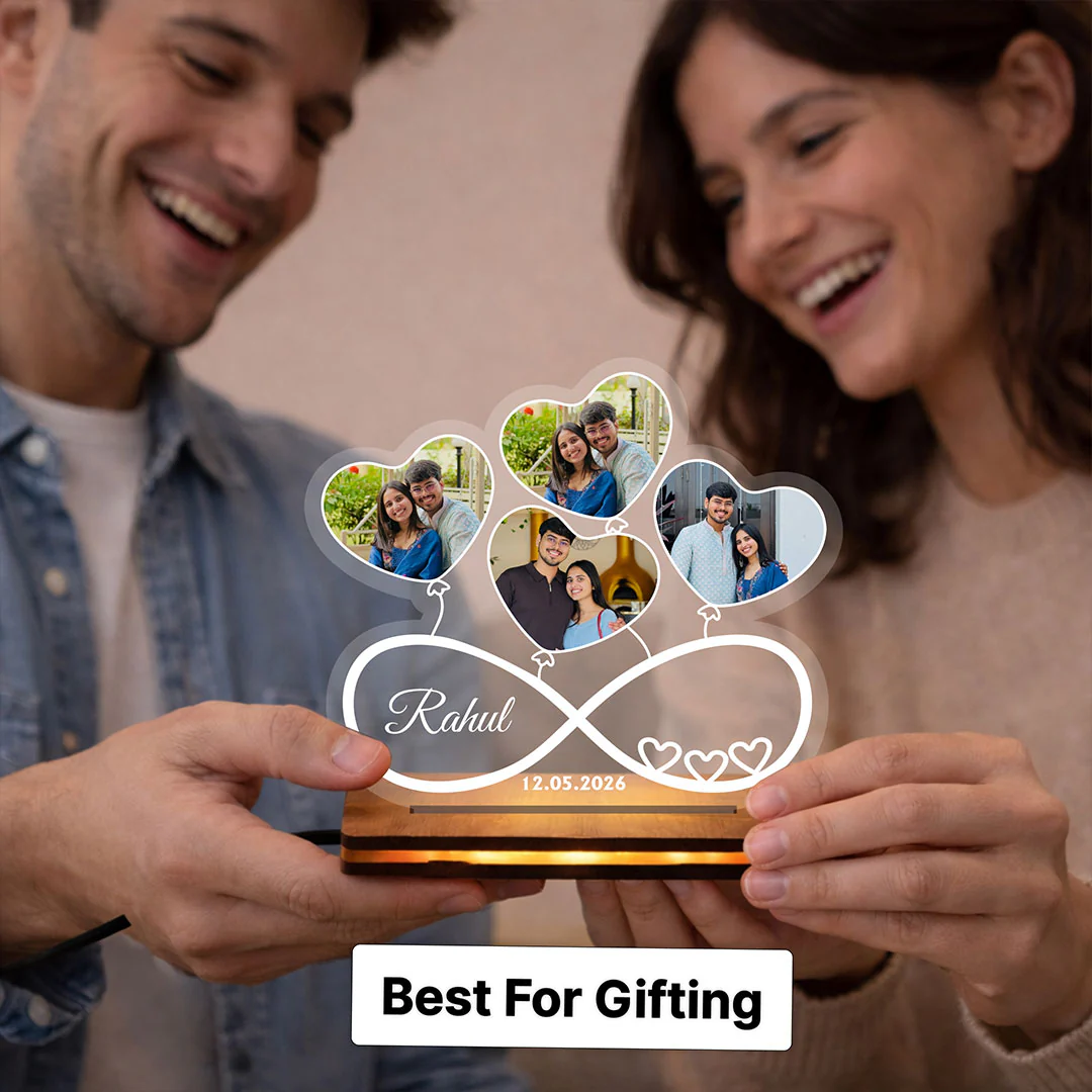 Personalized Infinity Love LED Photo Lamp | Romantic Couple Memory Gift for Boyfriend, Girlfriend & Loved Ones - 7x8" - Image 5