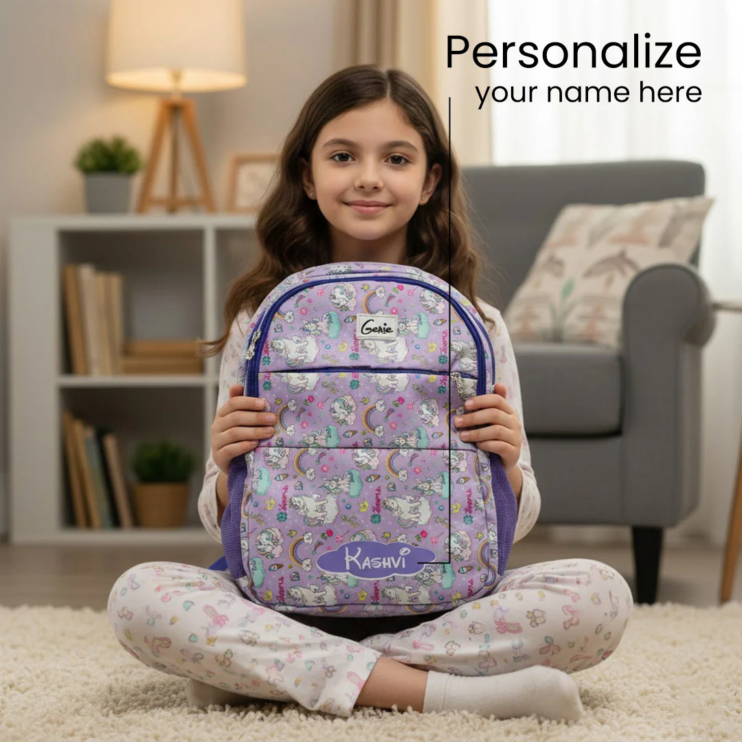 Personalized Kids Backpack With Name – Purple Unicorn Print School Bag for Girls - Image 3