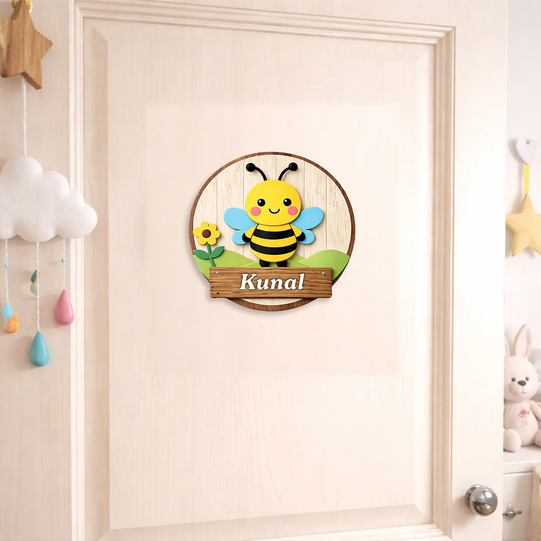 Personalized Kids Bee Name Wooden Door Sign-10x10"