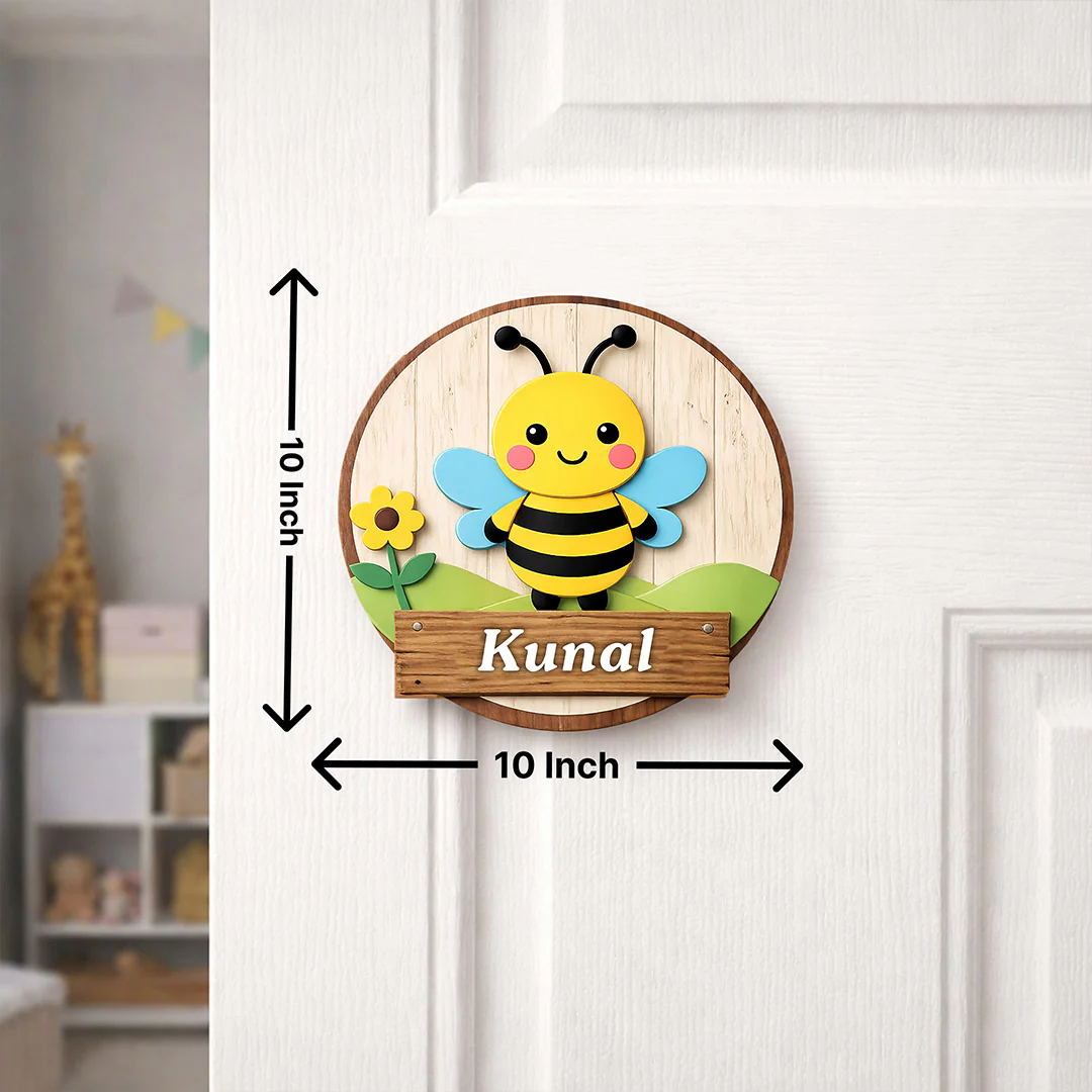 Personalized Kids Bee Name Wooden Door Sign-10x10" - Image 2