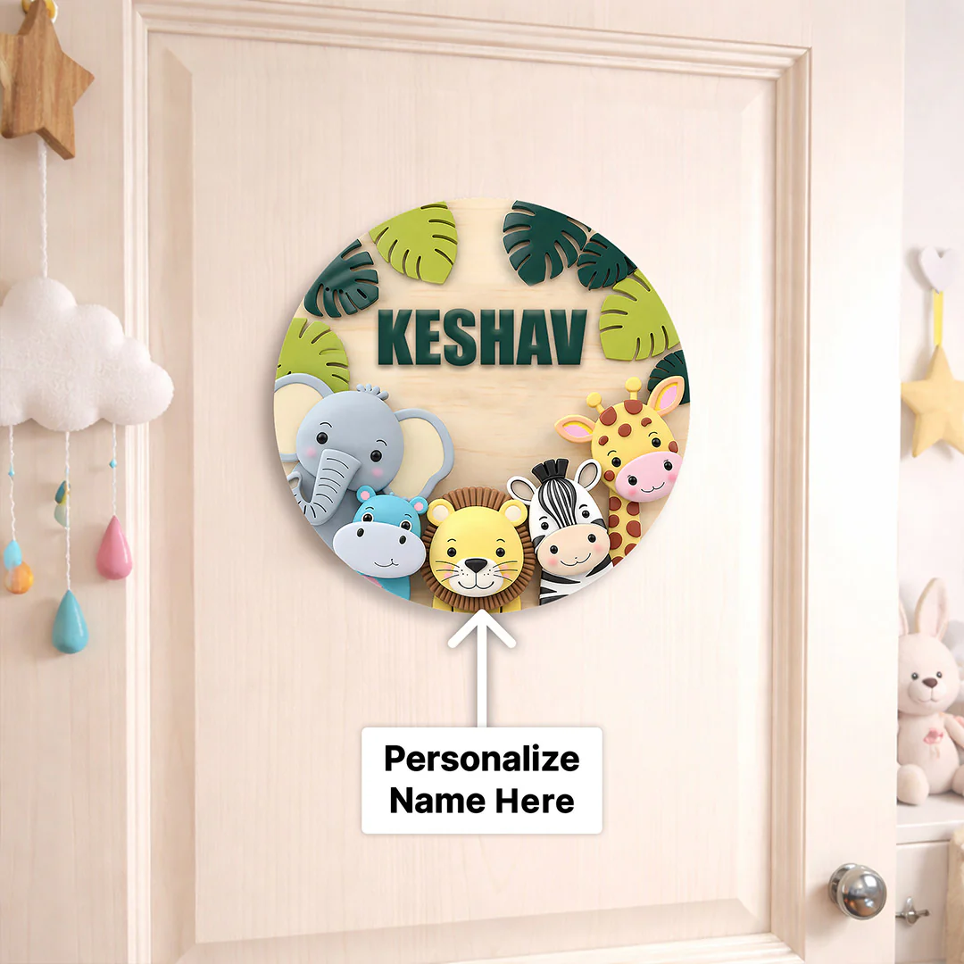 Personalized Kids Name Wooden Door Sign with Cute Animal Theme(8x8") - Image 2