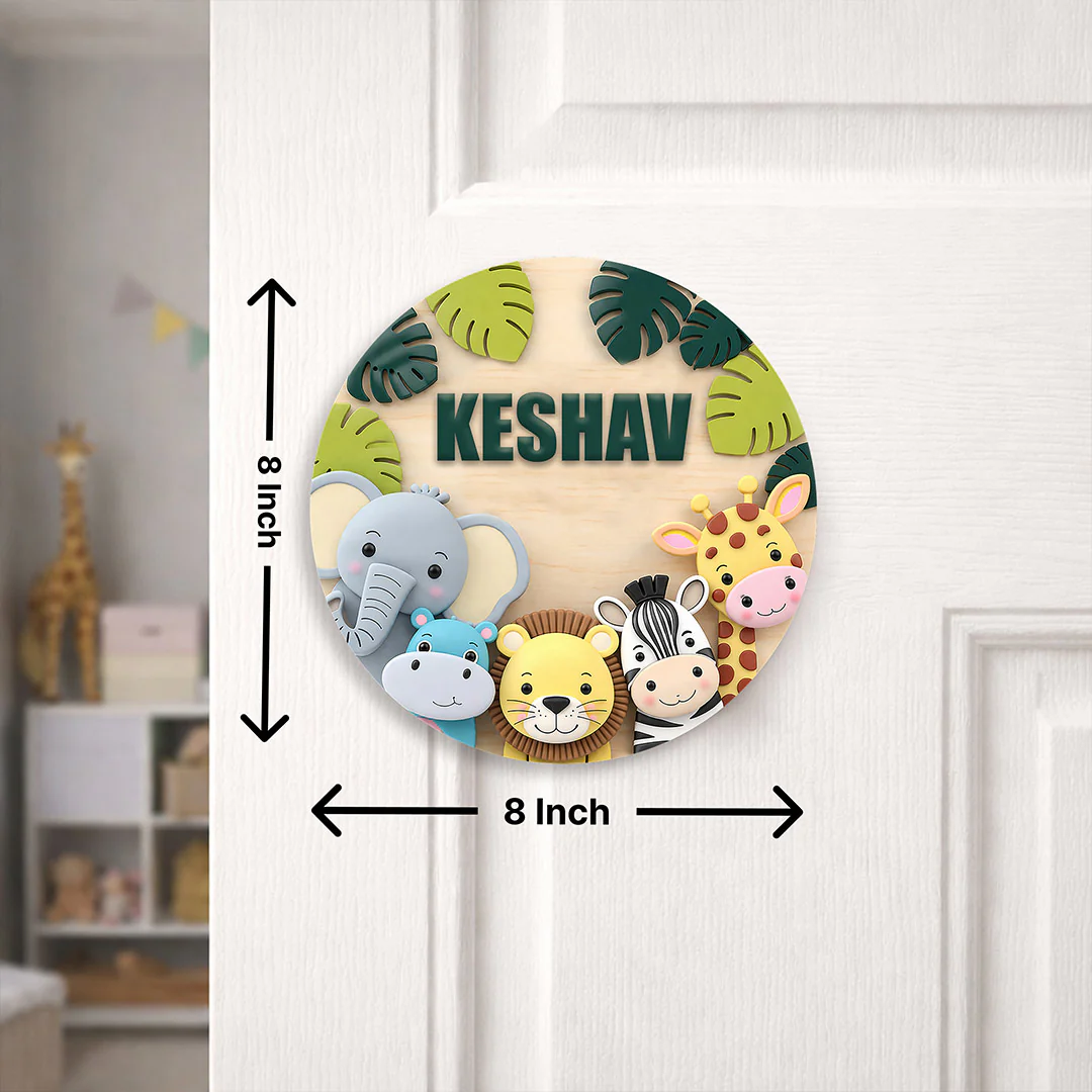 Personalized Kids Name Wooden Door Sign with Cute Animal Theme(8x8") - Image 3
