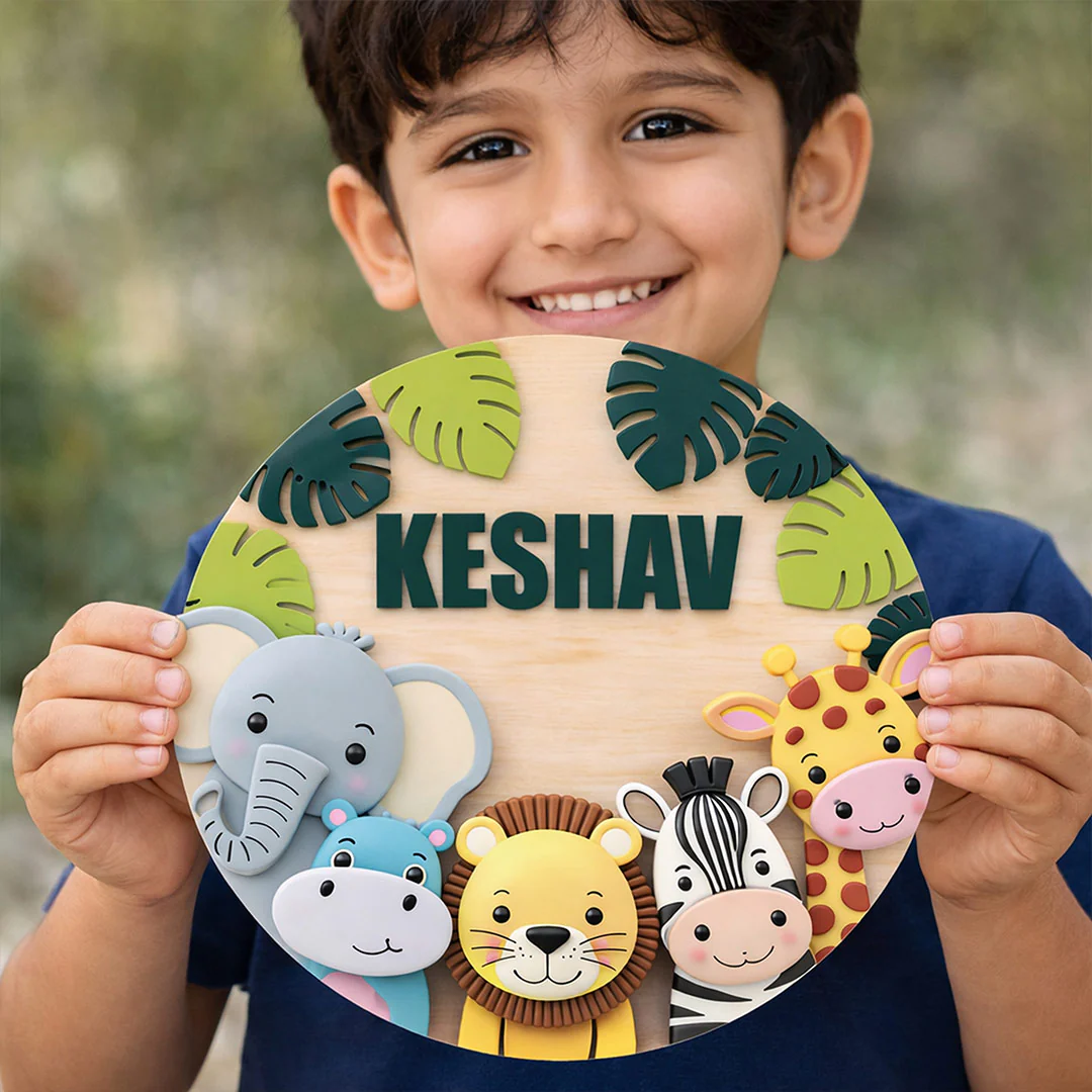 Personalized Kids Name Wooden Door Sign with Cute Animal Theme(8x8") - Image 4