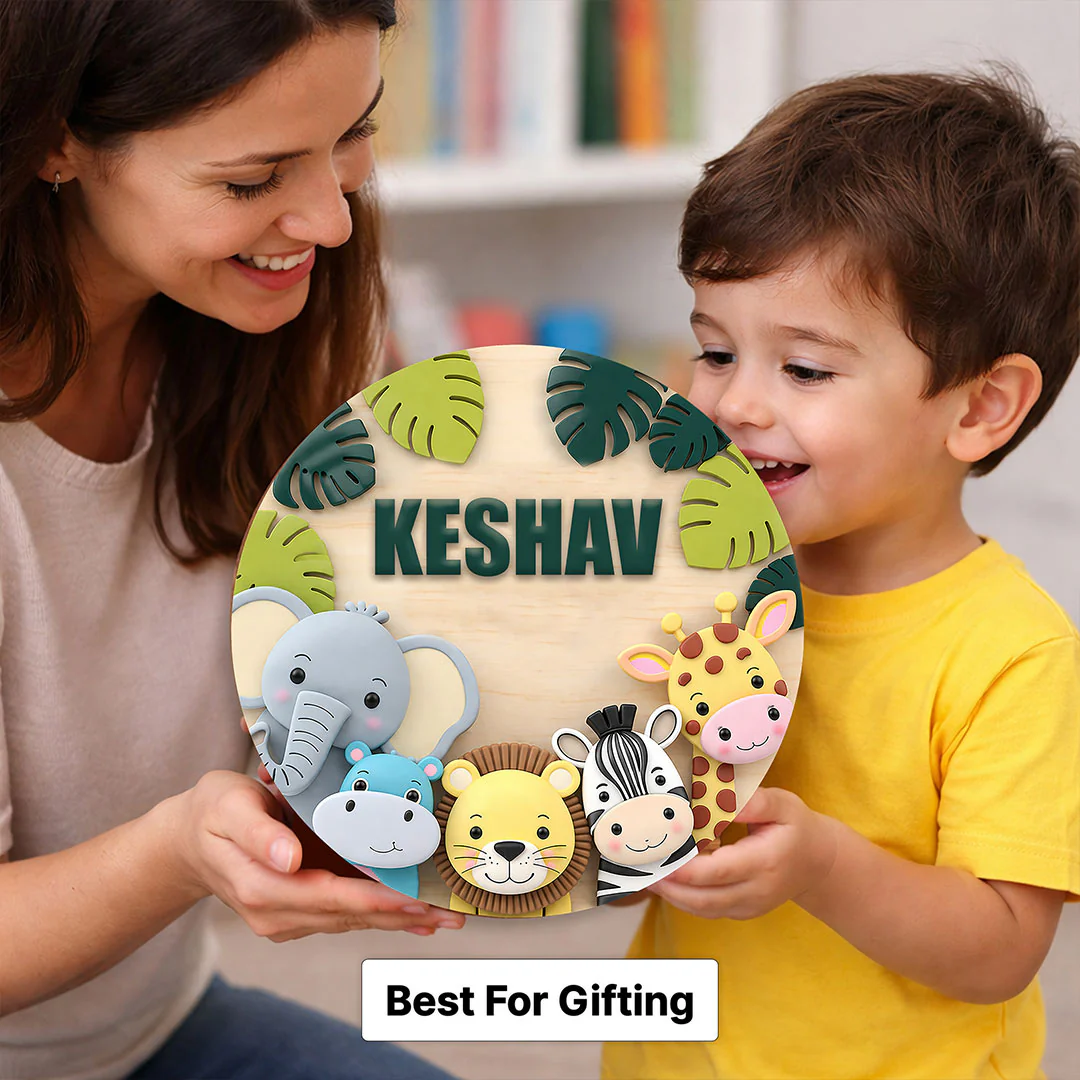 Personalized Kids Name Wooden Door Sign with Cute Animal Theme(8x8") - Image 5