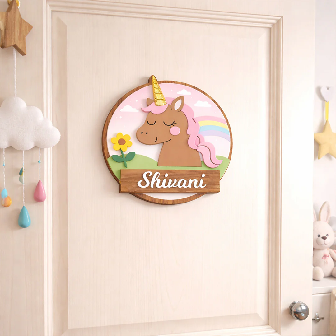 Personalized Kids Unicorn Name Wooden Door Sign-10x10"