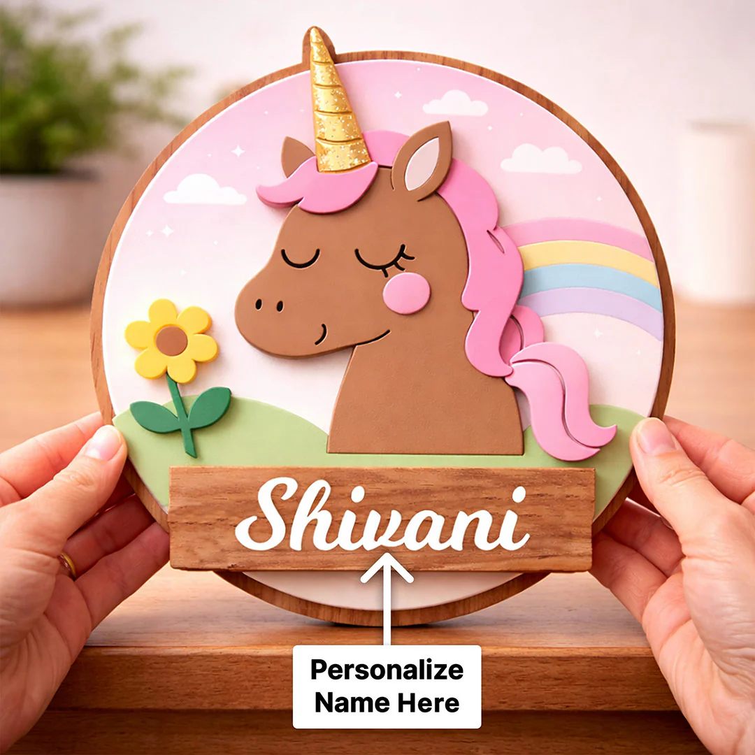 Personalized Kids Unicorn Name Wooden Door Sign-10x10" - Image 3