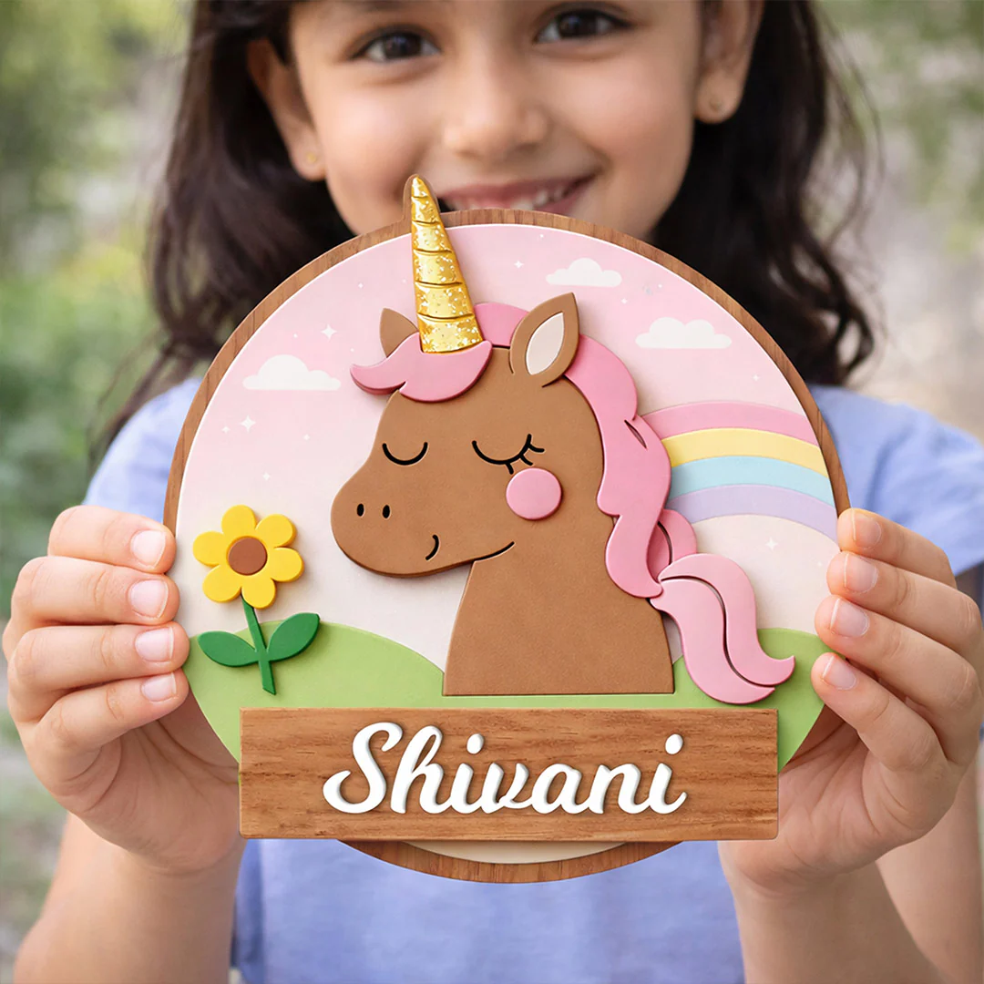 Personalized Kids Unicorn Name Wooden Door Sign-10x10" - Image 4