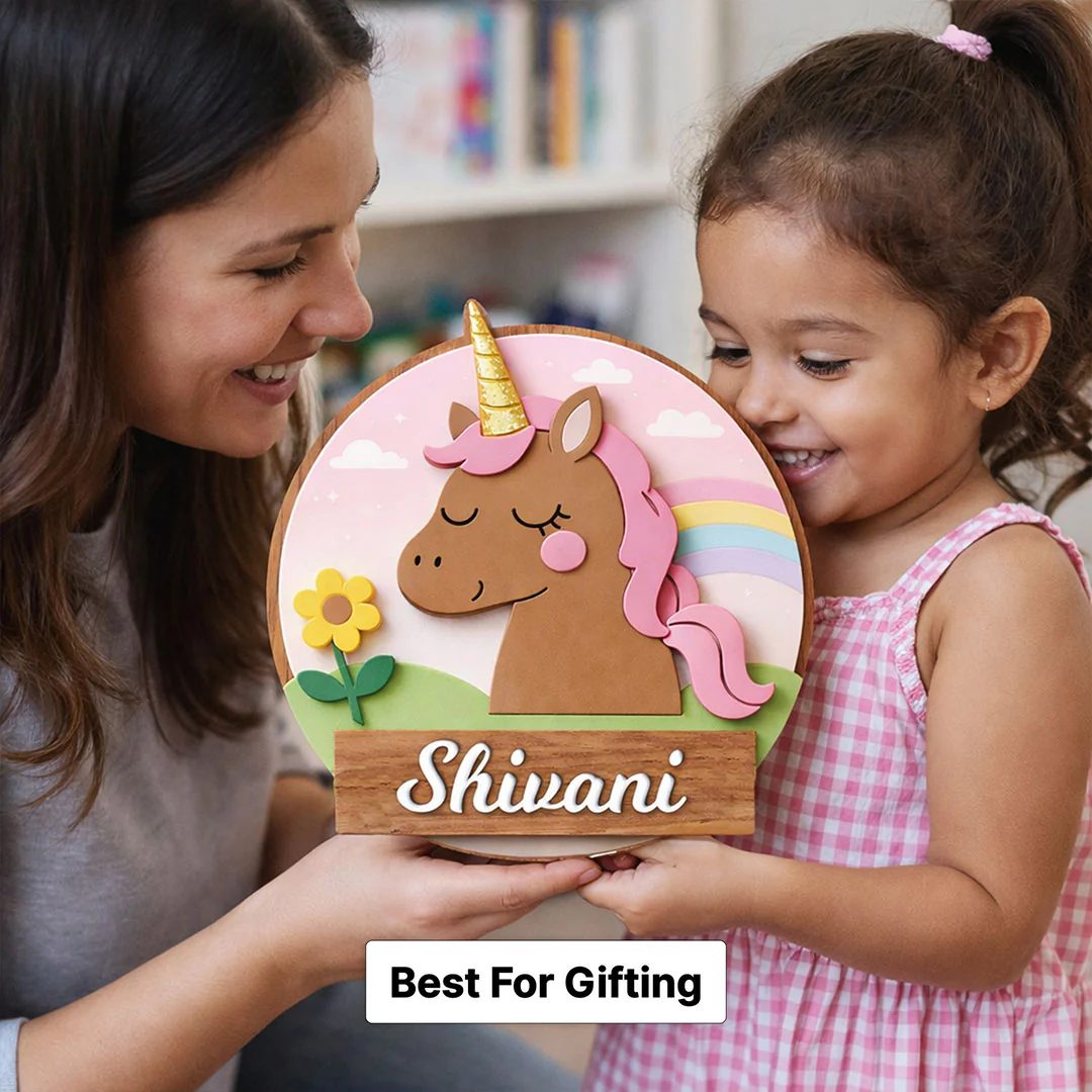 Personalized Kids Unicorn Name Wooden Door Sign-10x10" - Image 5