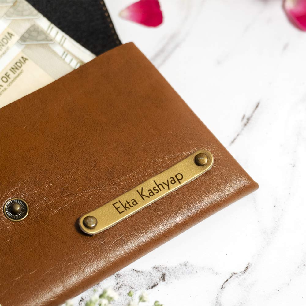 Personalized Ladies Clutch With Charm - Light Brown - Image 3