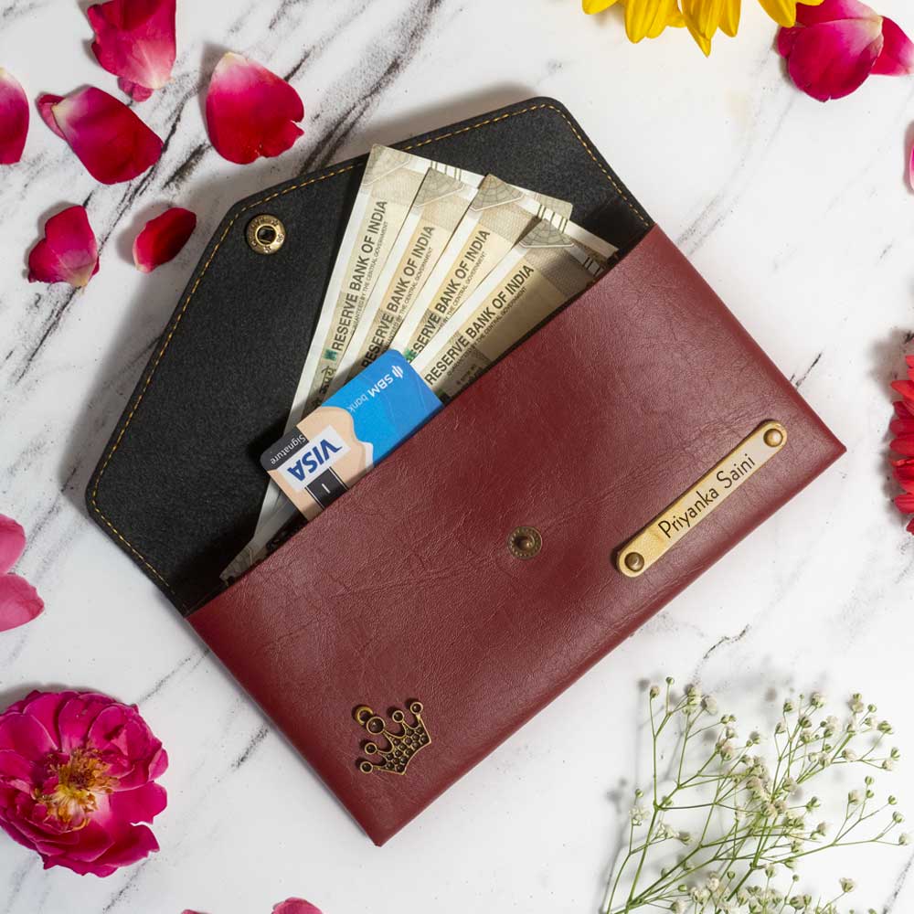 Personalized Ladies Clutch With Charm - Maroon - Image 3