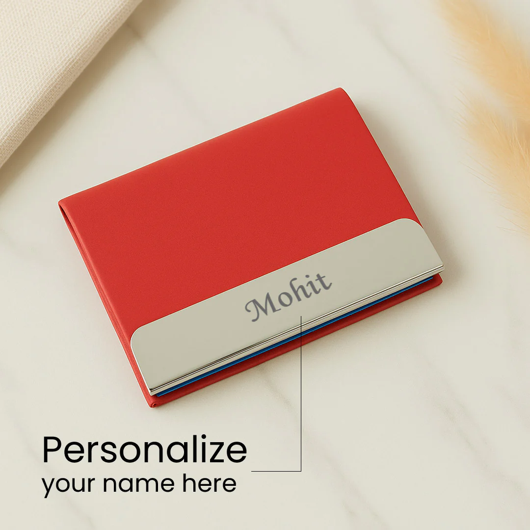 Personalized Leather Card Holder with Nameplate - Image 2