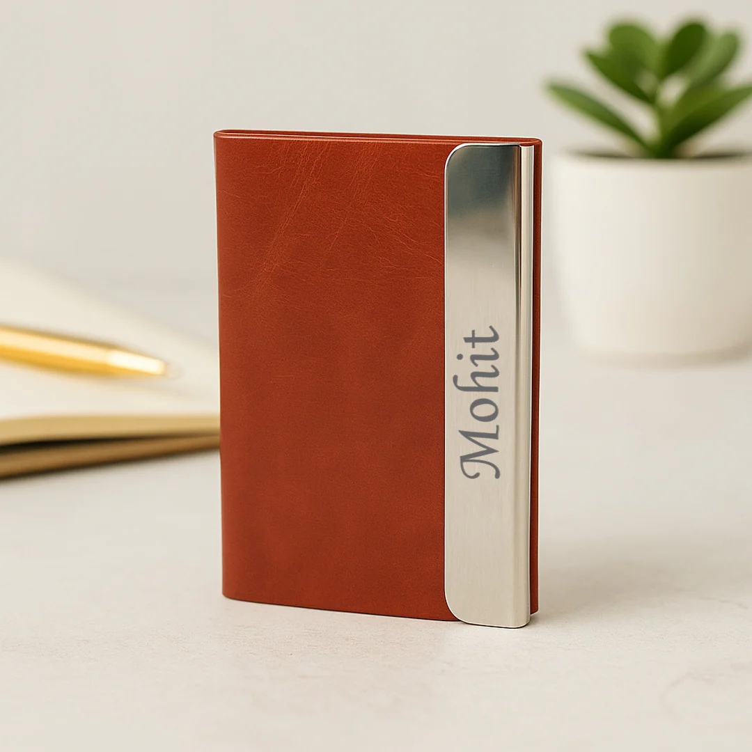 Personalized Leather Card Holder with Nameplate - Image 3
