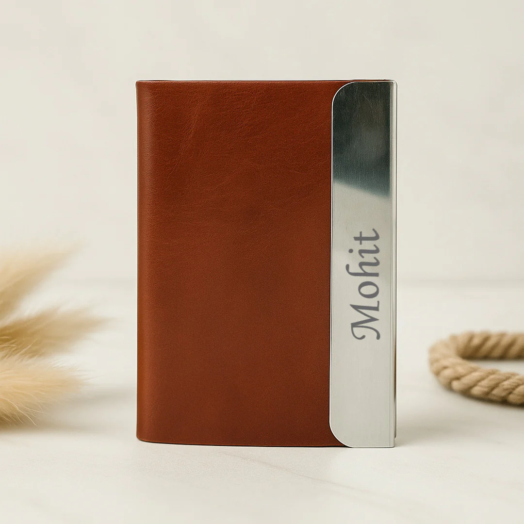 Personalized Leather Card Holder with Nameplate - Image 5