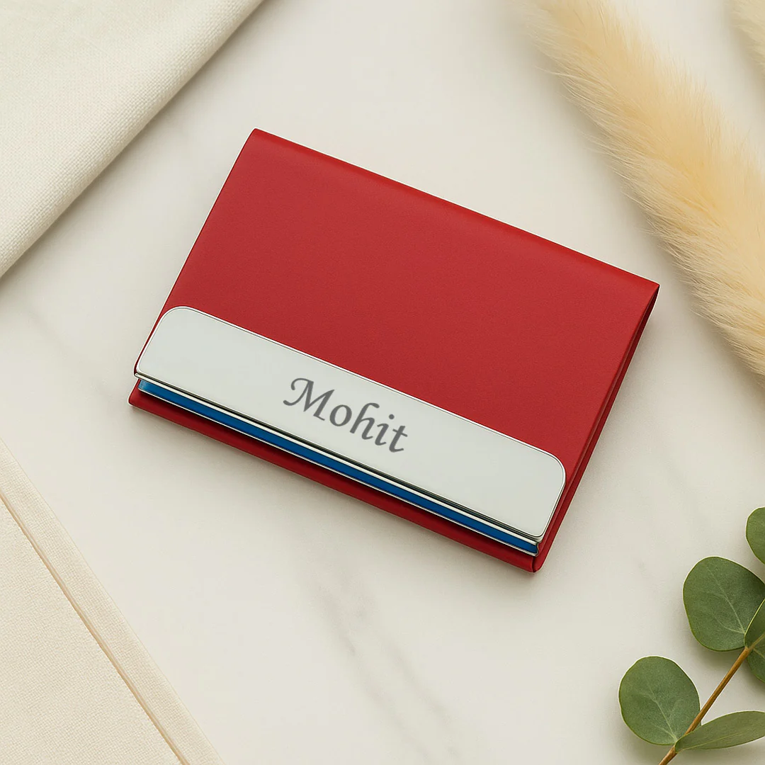 Personalized Leather Card Holder with Nameplate - Image 6
