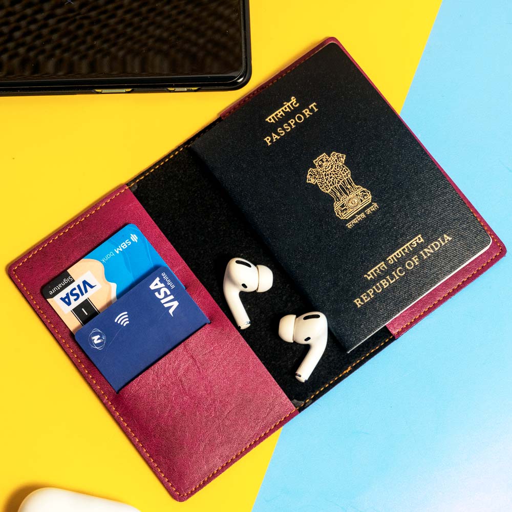 Personalized Leather Passport Cover With Name & Charm - Maroon - Image 2