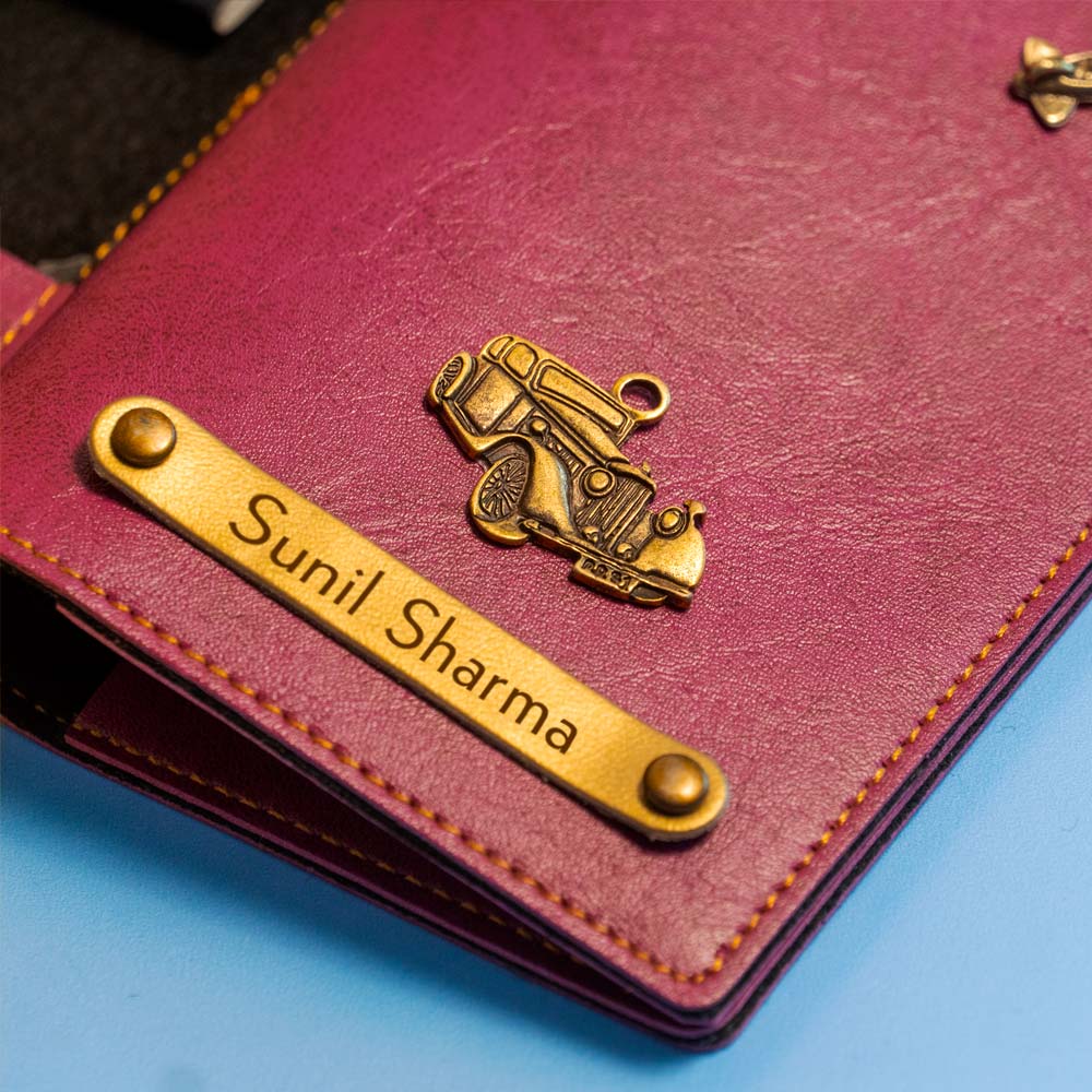 Personalized Leather Passport Cover With Name & Charm - Maroon - Image 3