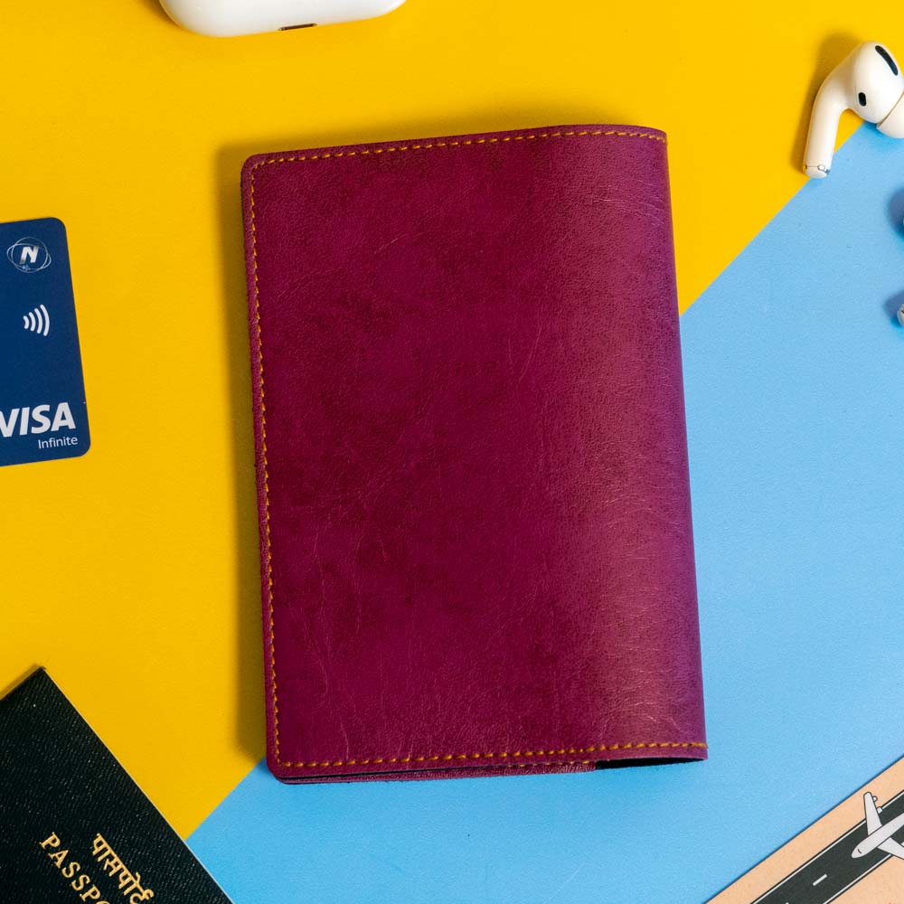 Personalized Leather Passport Cover With Name & Charm - Maroon - Image 4