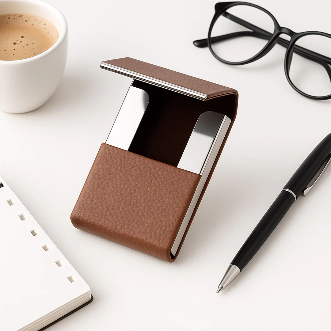 Personalized Leatherette Business Card Holder - Image 3