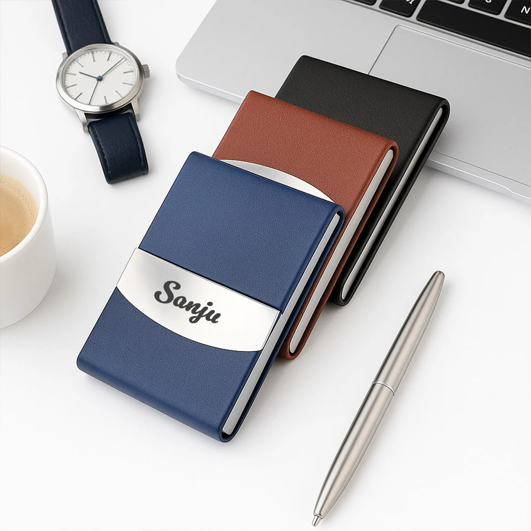 Personalized Leatherette Business Card Holder - Image 4