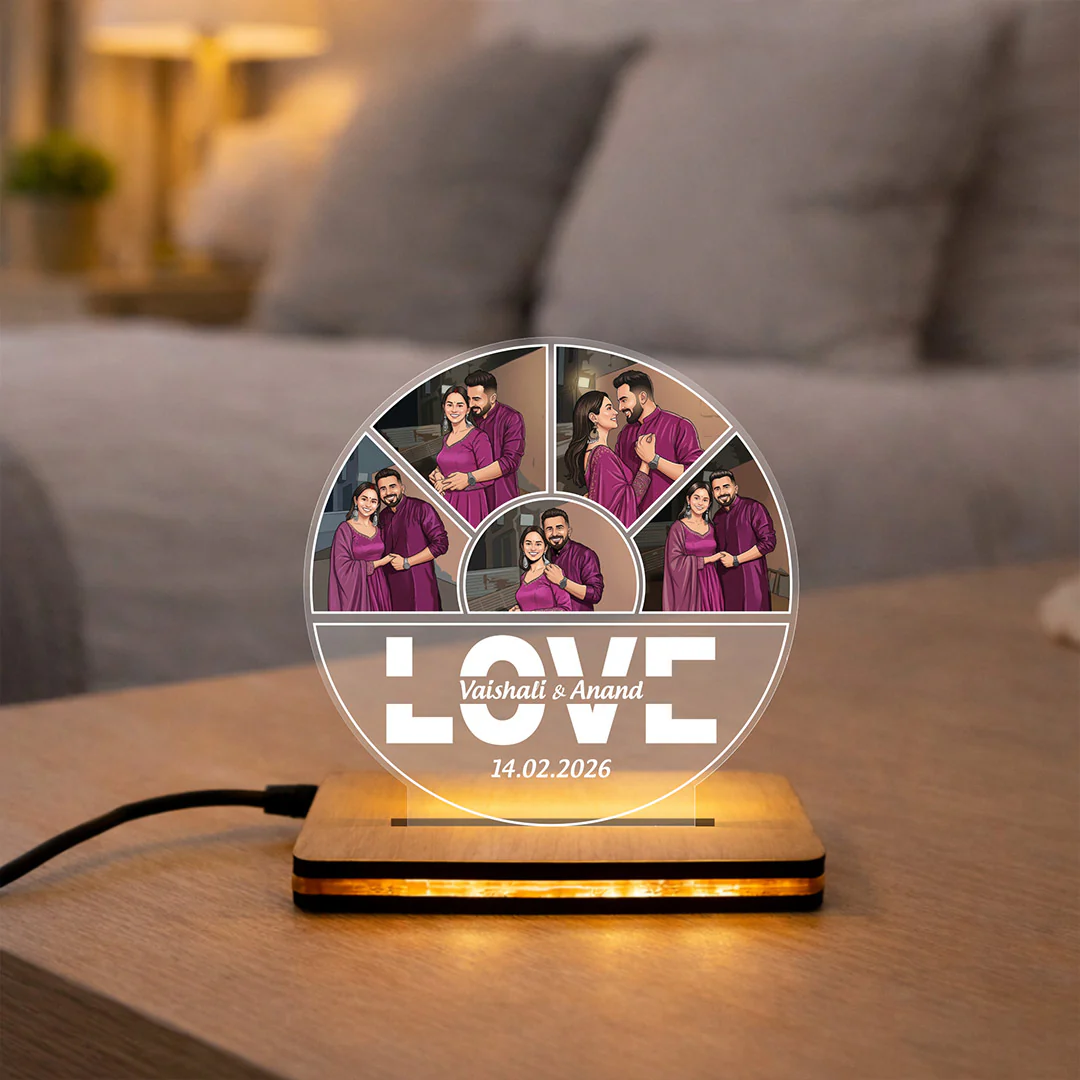 Personalized LED Acrylic Couple Photo Frame Lamp (8x8")