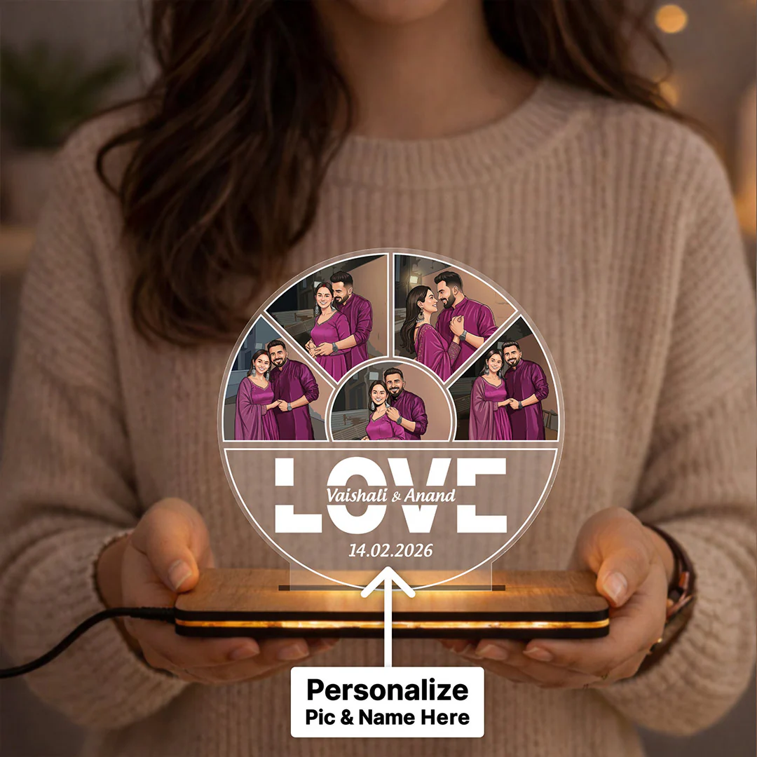 Personalized LED Acrylic Couple Photo Frame Lamp (8x8") - Image 2