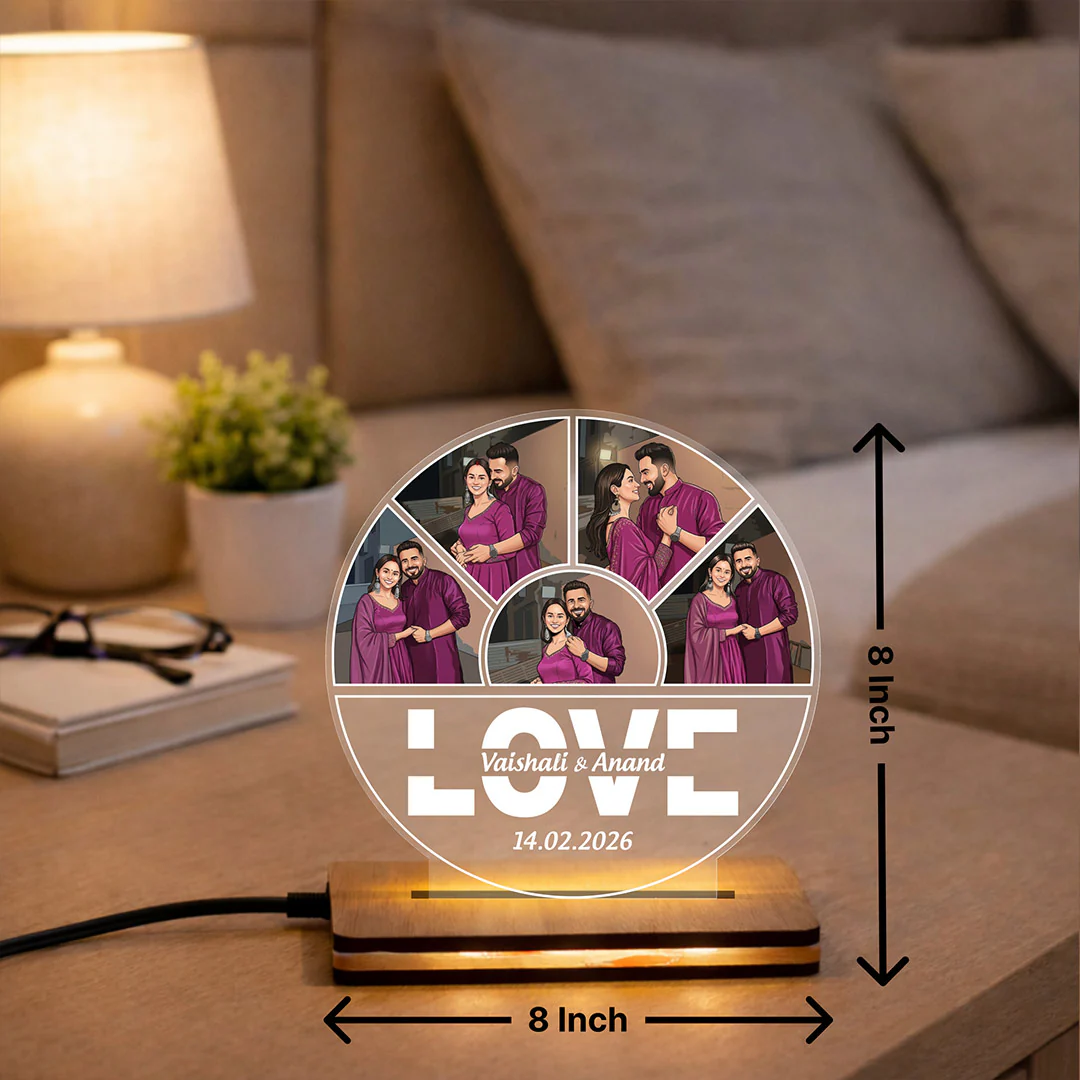 Personalized LED Acrylic Couple Photo Frame Lamp (8x8") - Image 3