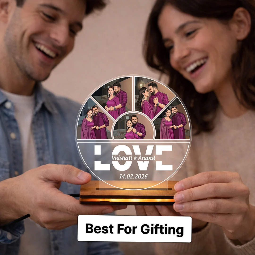 Personalized LED Acrylic Couple Photo Frame Lamp (8x8") - Image 5