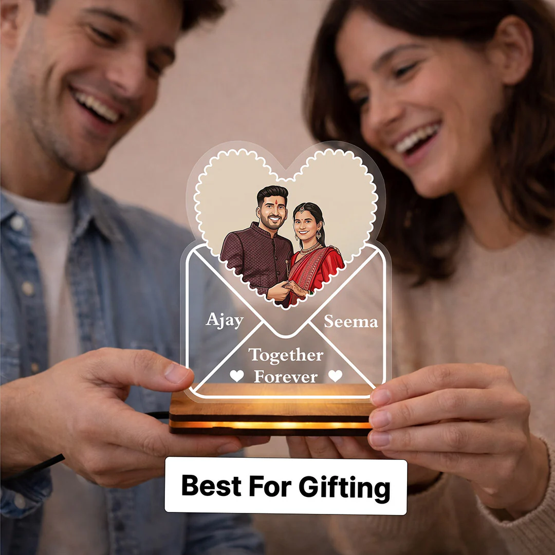 Personalized LED Acrylic Heart Couple Night Lamp (5x7") - Image 4