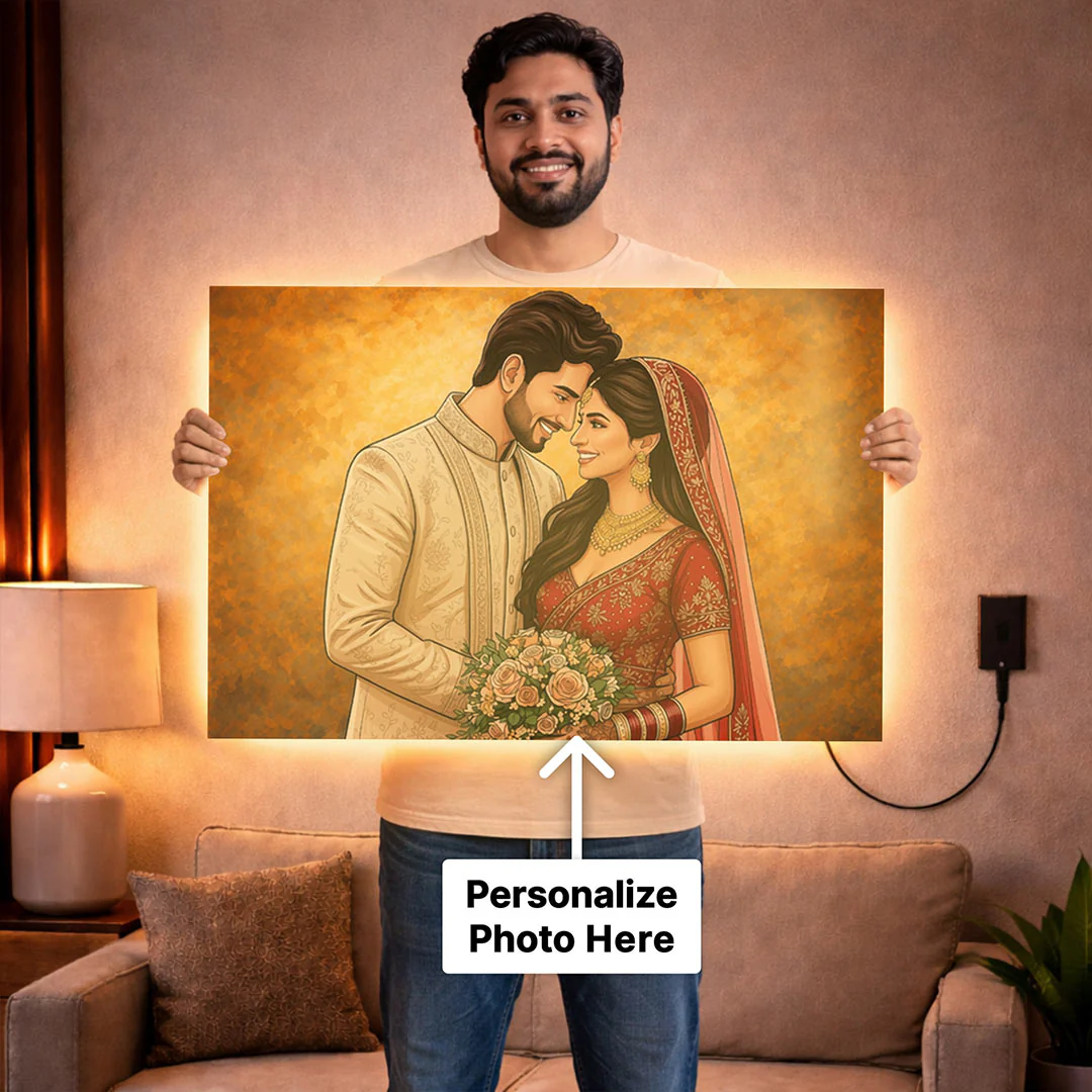 Personalized LED Acrylic Wedding Couple Cartoon Wall Frame (24x36") - Image 3
