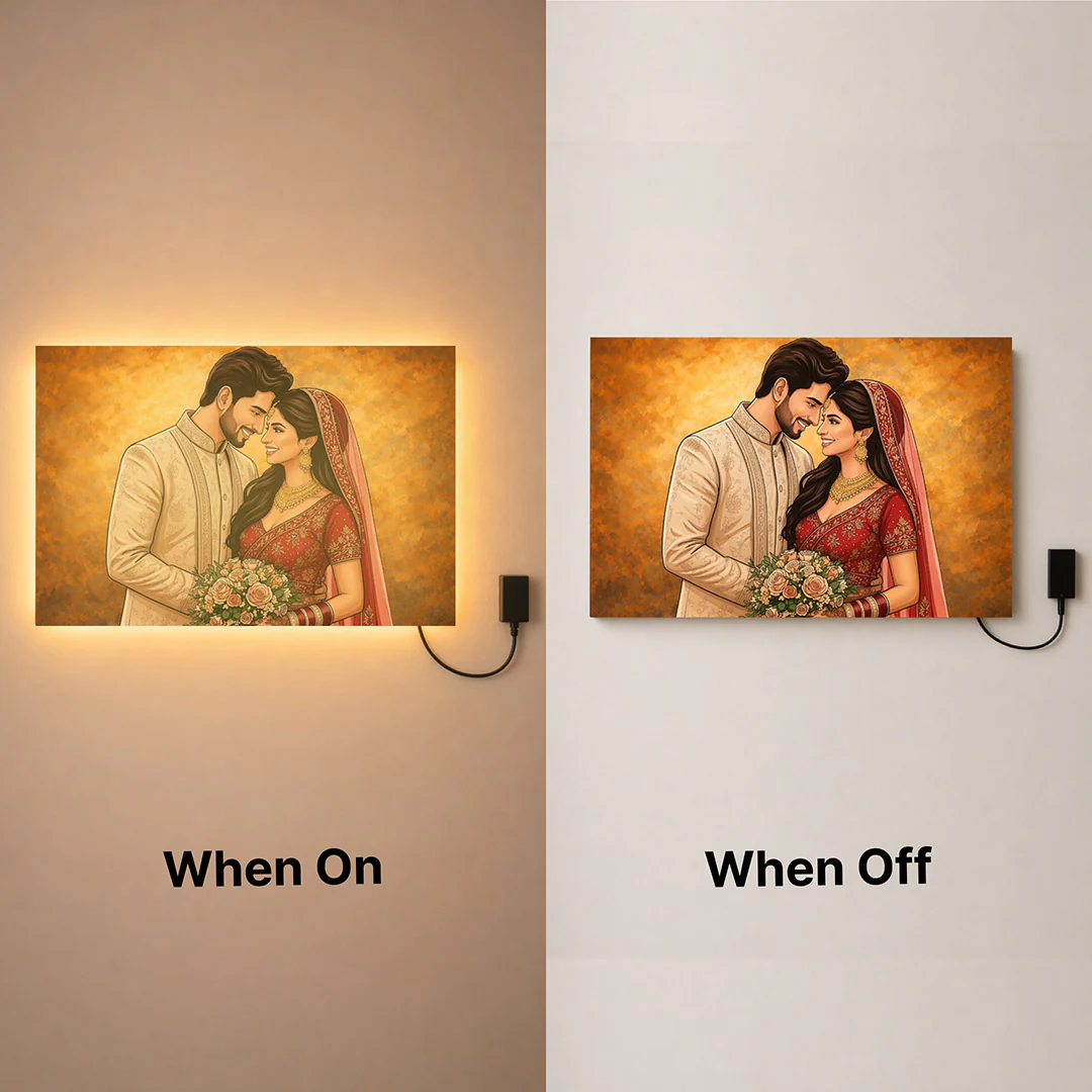 Personalized LED Acrylic Wedding Couple Cartoon Wall Frame (24x36") - Image 5